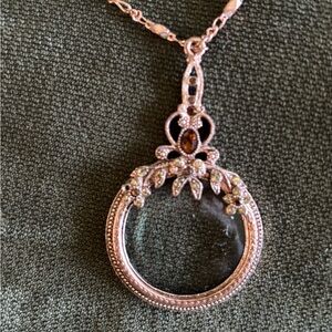 1928 Vintage-Style Rose Gold Magnifier Pendant Necklace - Women Jewelry 30” long